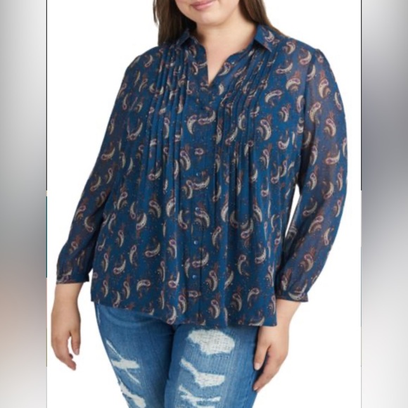 DR2 Tops - NWT Pleated paisley tunic top, sheer top with solid tank underneath, 2X